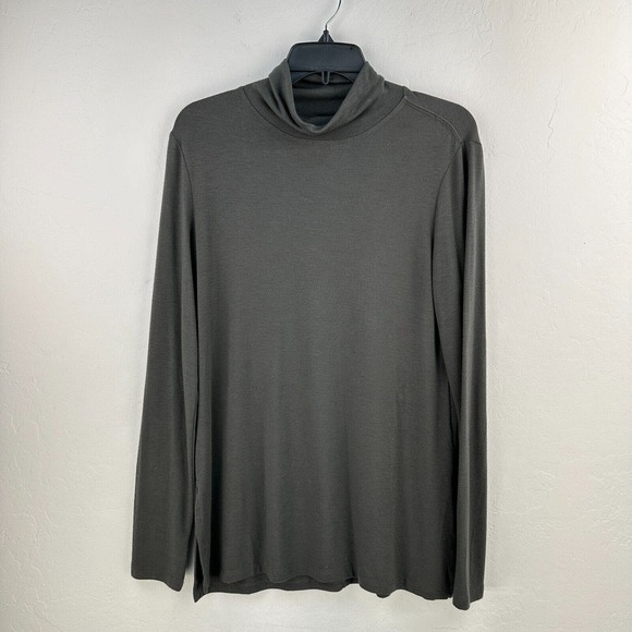Joan Vass New York‎ Top Womens Medium Green Turtle Neck Long Sleeve Side Slit - Picture 1 of 8